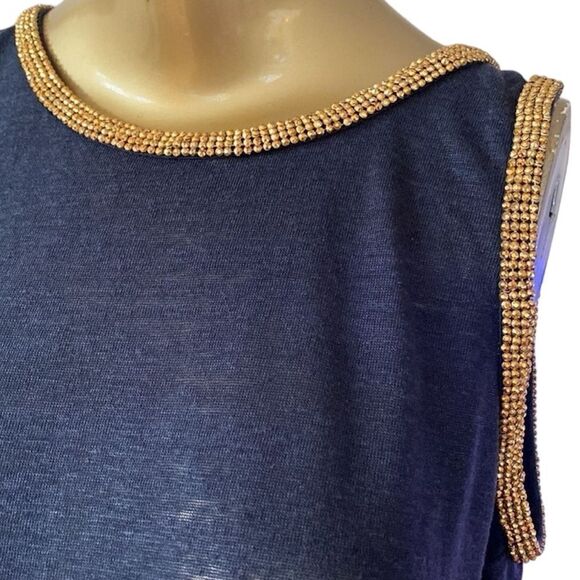 Michael Kors, Black knit tank top, with gold beading around arms and collar. M - Picture 1 of 14